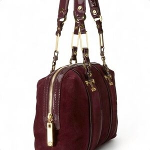 Tory Burch Nico Plum Purple Suede Shoulder Satchel Bag
